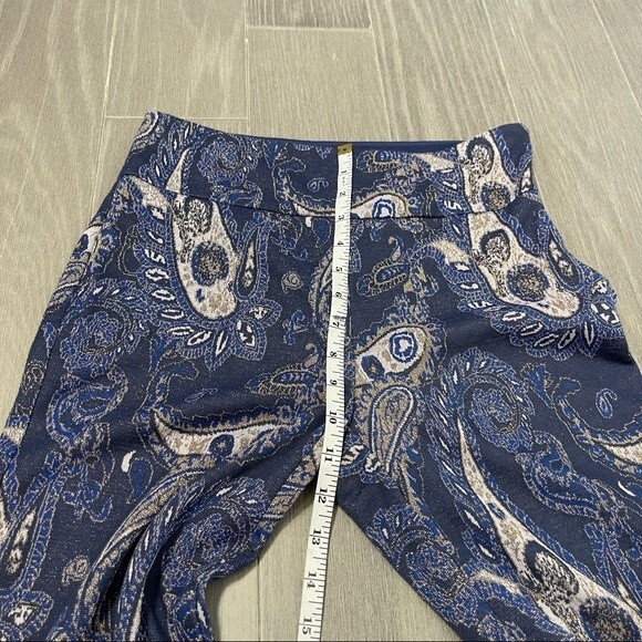 ANTHROPOLOGIE MAEVE Maria Paisley Boho Navy Blue Metallic Pants Flare 4 Mod 60s - Picture 15 of 16
